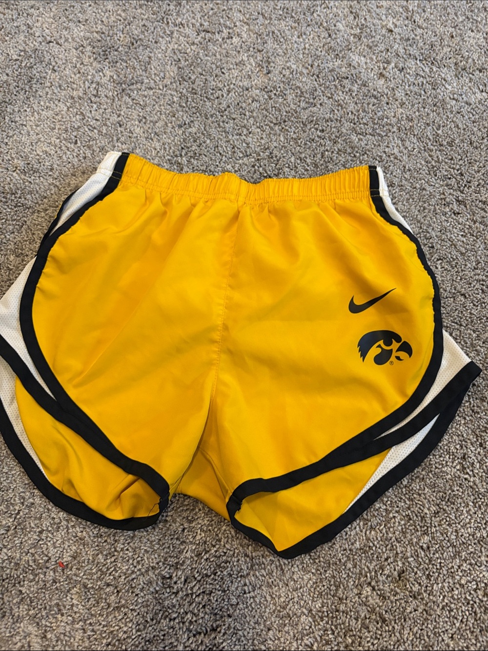 Nike Yellow and Black Women’s Athletic Shorts with Hawkeyes Logo